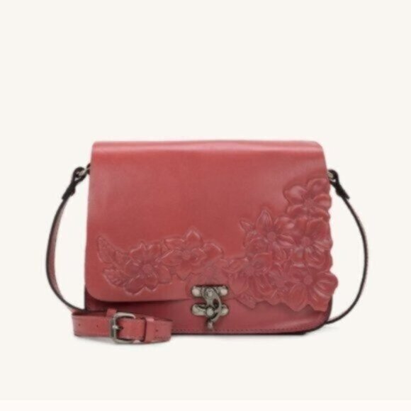 Patricia Nash Cecina Flap Old Rose Leather Tooled Crossbody Pink - Picture 1 of 12